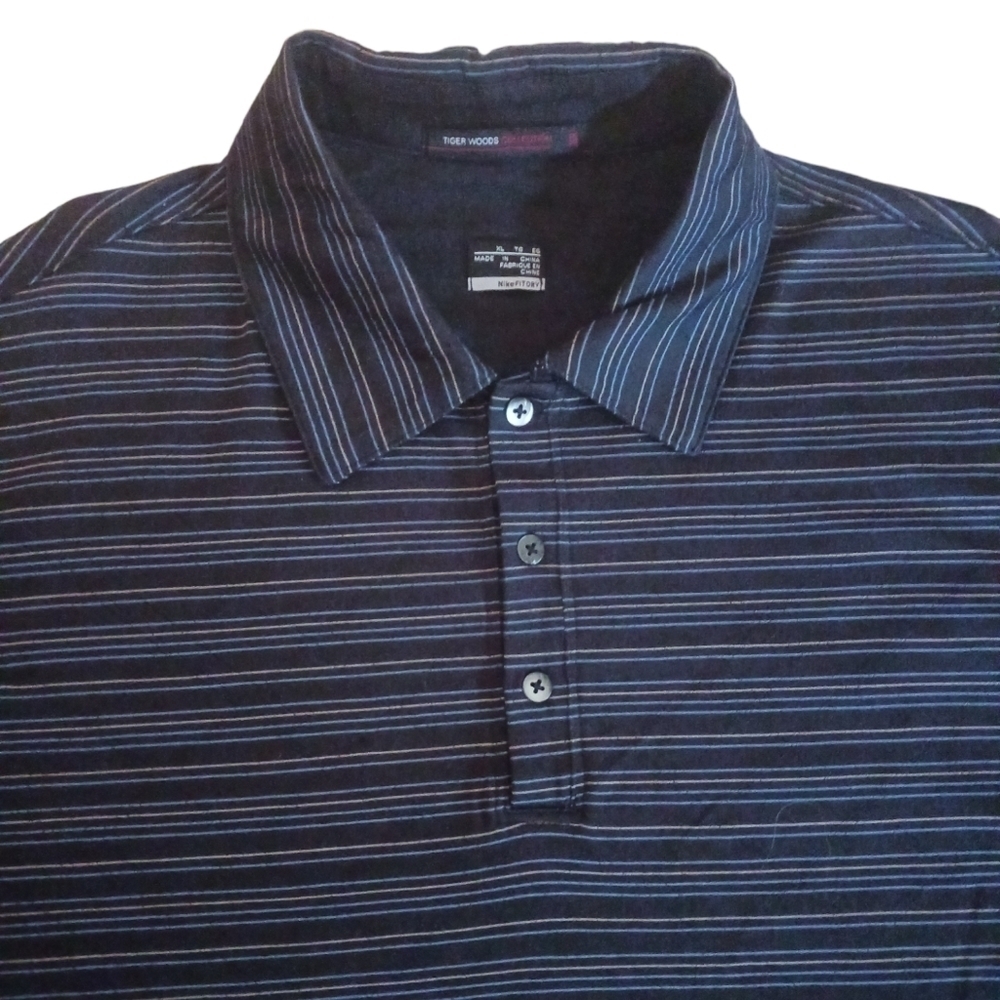 Tiger Woods Collection Nike Fit Dry Navy Striped Polo